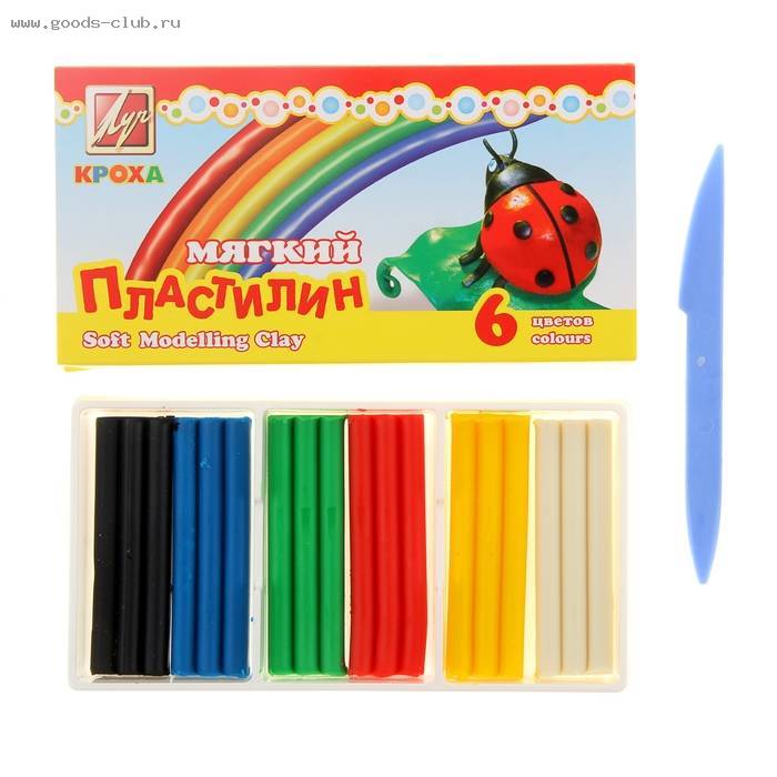 Пластилин восковой 6цв